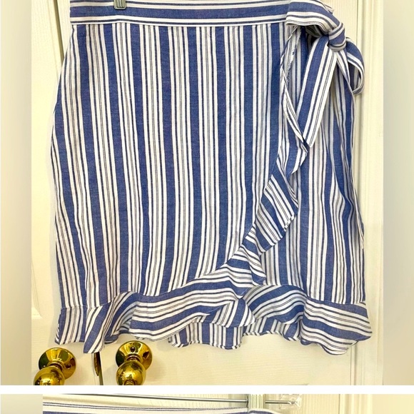 LOFT Dresses & Skirts - NWT ANN TAYLOR LOFT.  Sz 8 Navy/White Stripe Mock Wrap Skirt w/Ruffles